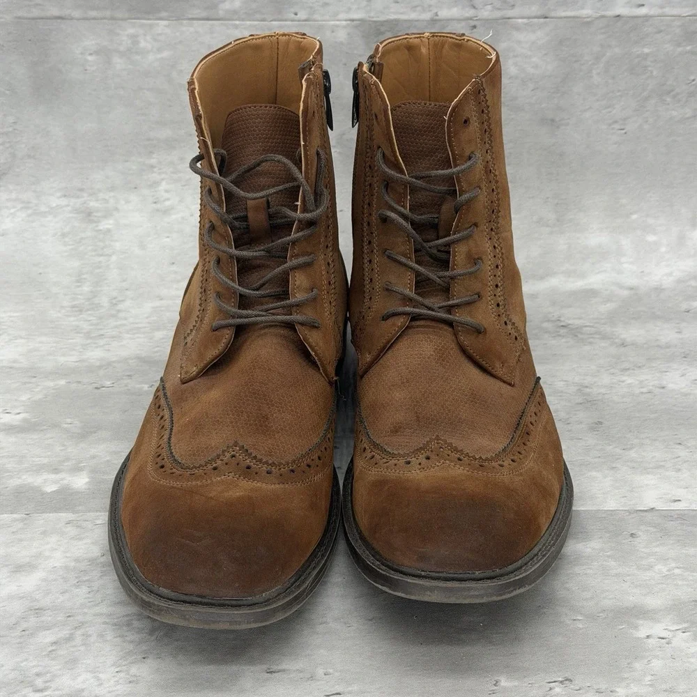 Men's Kenneth Cole Unlisted Buzzer Boots Size 10.5 Brown Suede Leather Side Zips